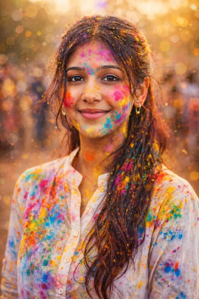 Ultra-Realistic Holi Festival Portrait Photography