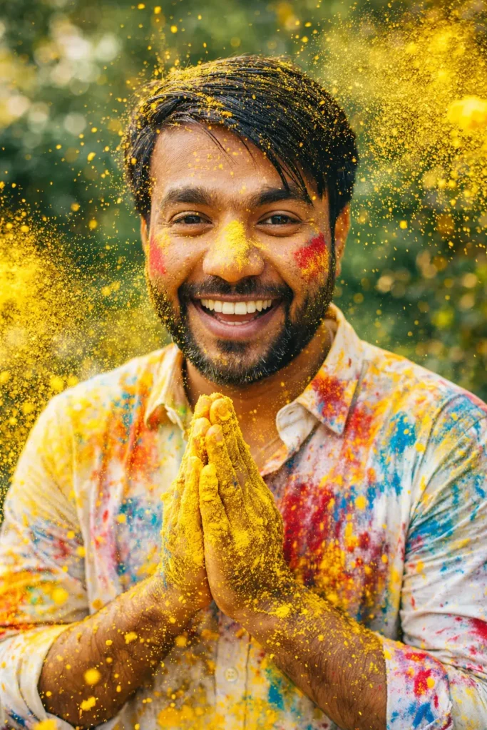 Ultra-Realistic Holi Festival Portrait Photography