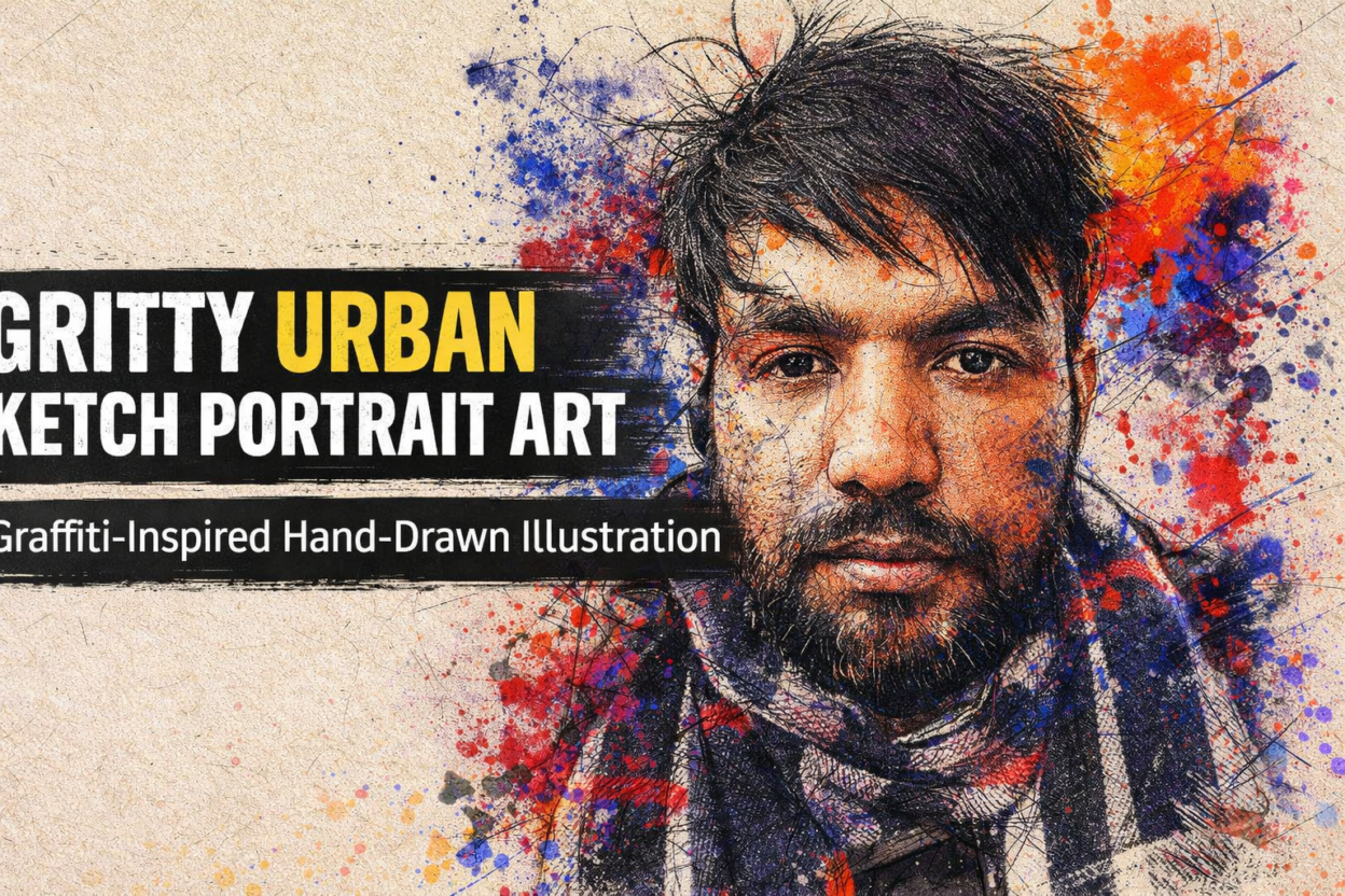 Graffiti-Style Portrait Illustration: Raw Hand-Sketched Art with Urban Journal Aesthetic